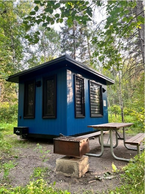 default-41 Image of a blue home in a forest setting.
